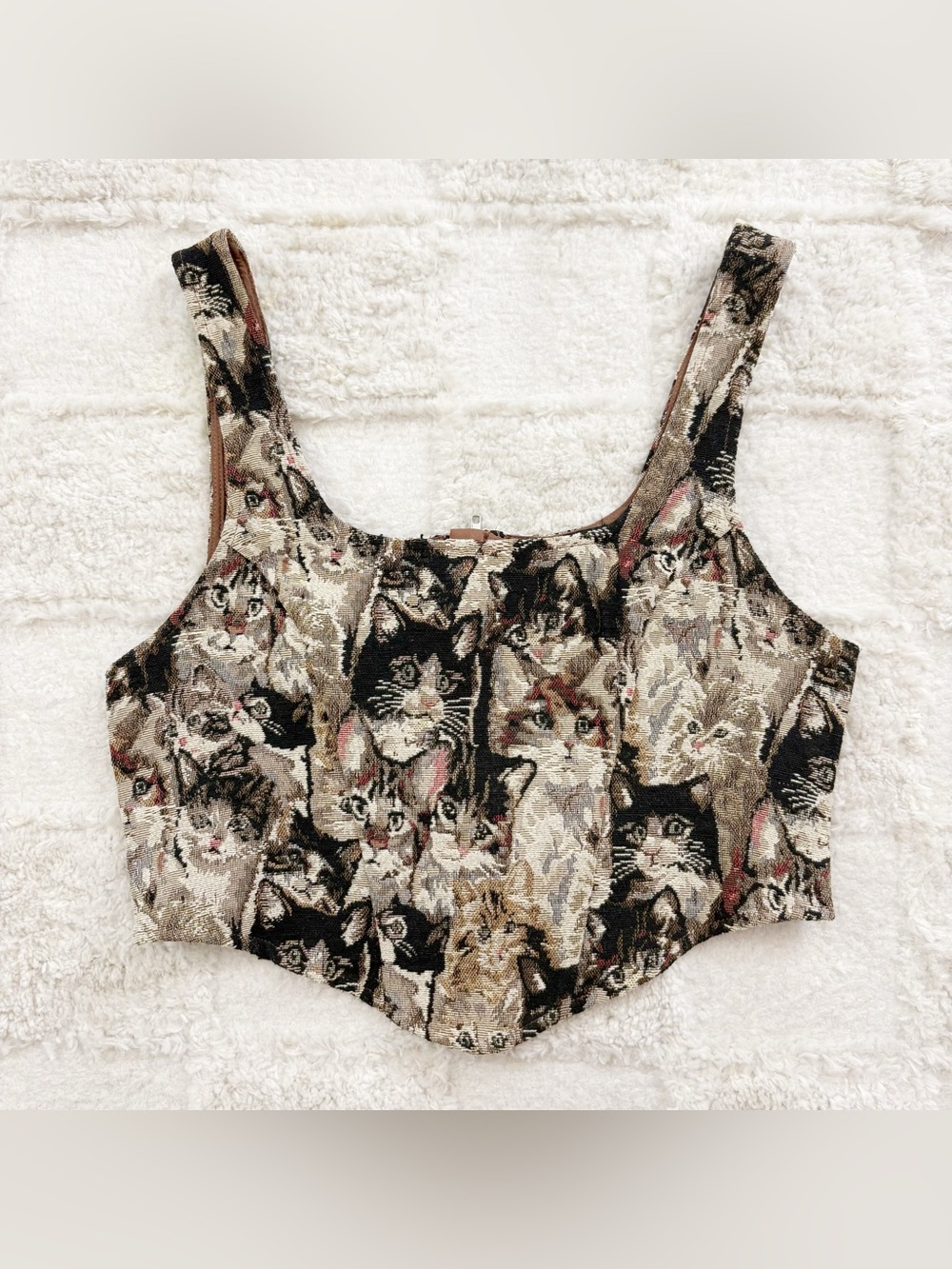 Cider Jacquard Cat Pattern Corset Cami Crop Top Medium - Picture 2 of 11